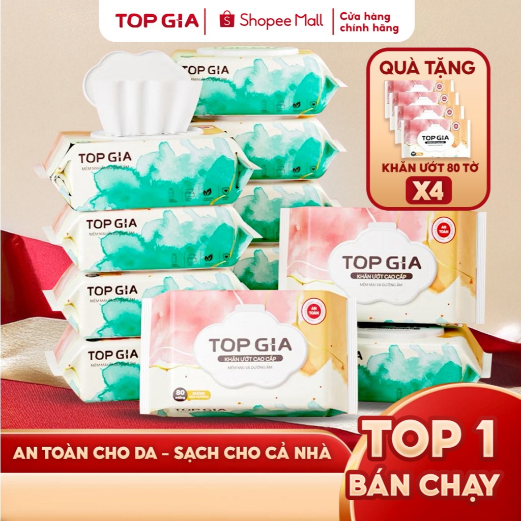 Khăn ướt Topgia cao cấp mềm mại không cồn không parabens, an toàn cho bé