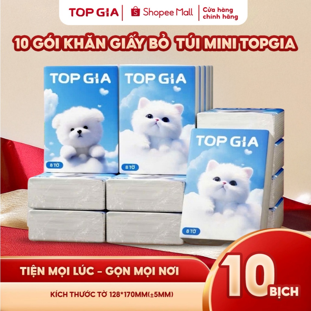 Khăn giấy bỏ túi Top Gia 4 lớp, 1 gói 8 tờ mềm mịn, an toàn cho mọi làn da