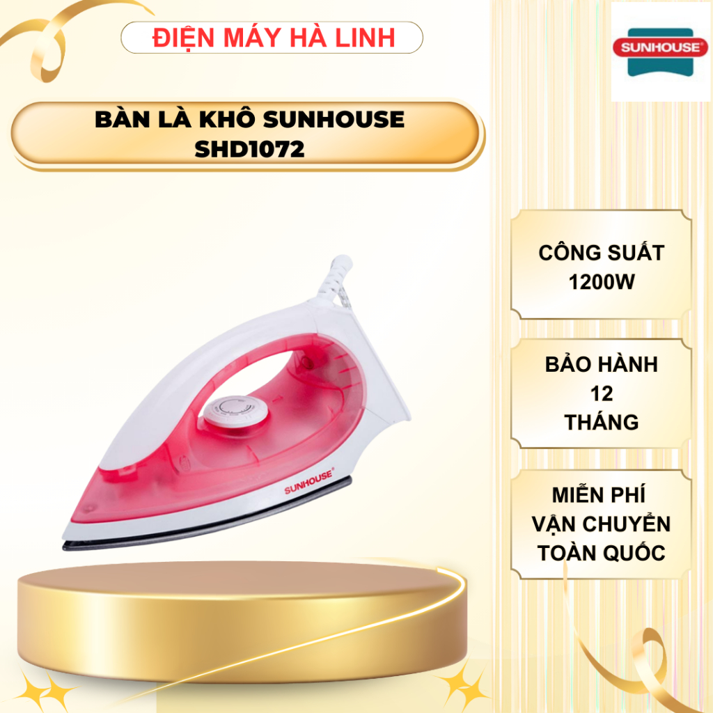 Bàn là khô Sunhouse SHD1072, Công suất 1200W, Mặt bàn là phủ chống dính, 5 chế độ nhiệt, Bảo hành 12 tháng