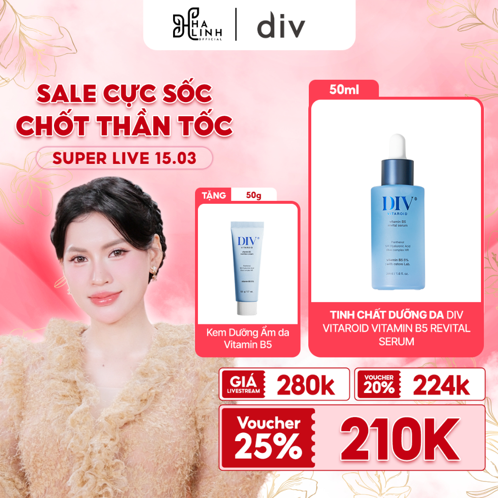 [VHL x DIV] Serum DIV Vitamin B5 Hỗ Trợ Dưỡng Ẩm Cải Thiện Độ Đàn Hồi Da 50ml Tặng Kem Dưỡng Dưỡng Ẩm DIV Vitamin B5 50g