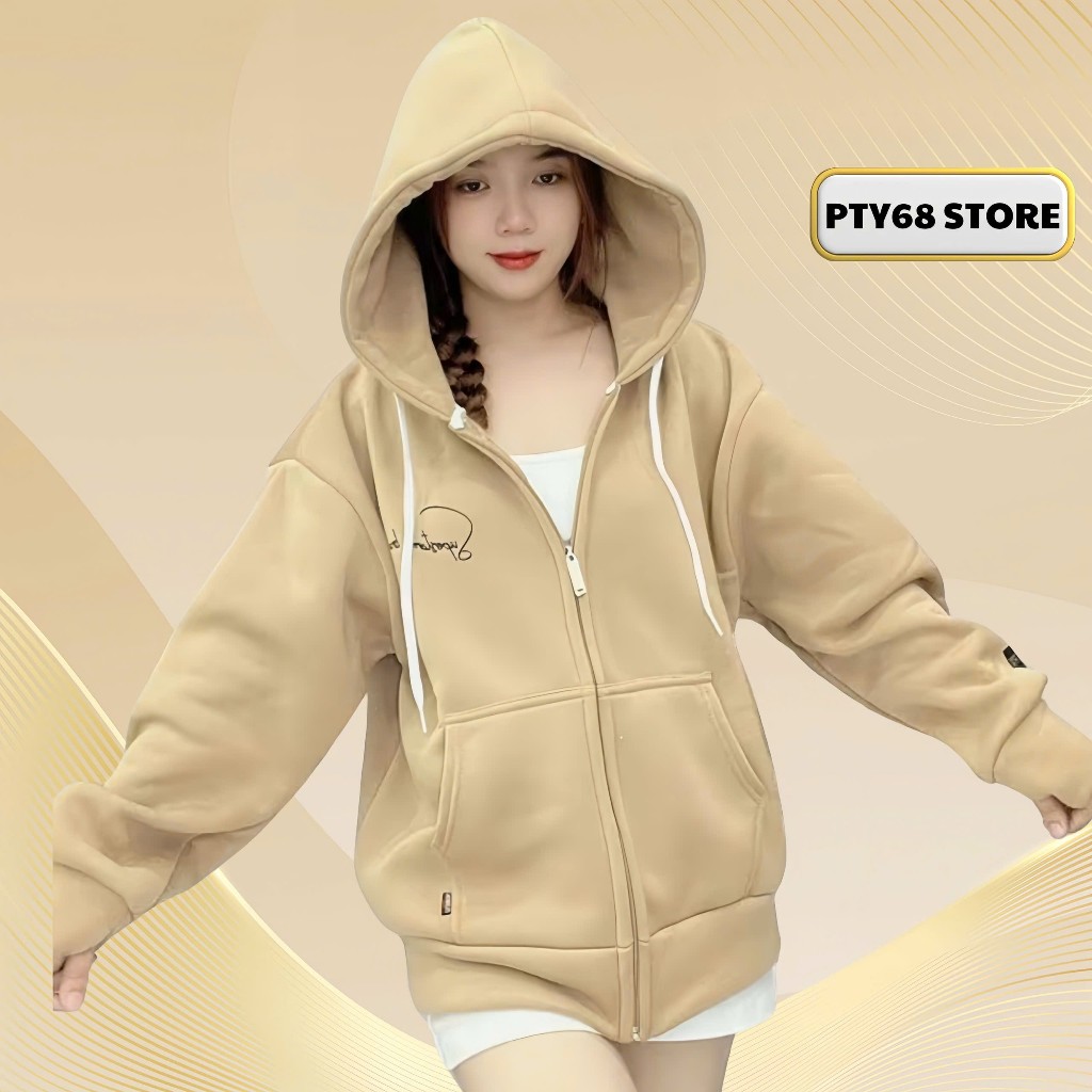 Áo khoác nỉ from rộng 4 túi mũ to trùm đầu dây kéo cao, tay xỏ ngón thời trang Unisex  PTY68 STORE