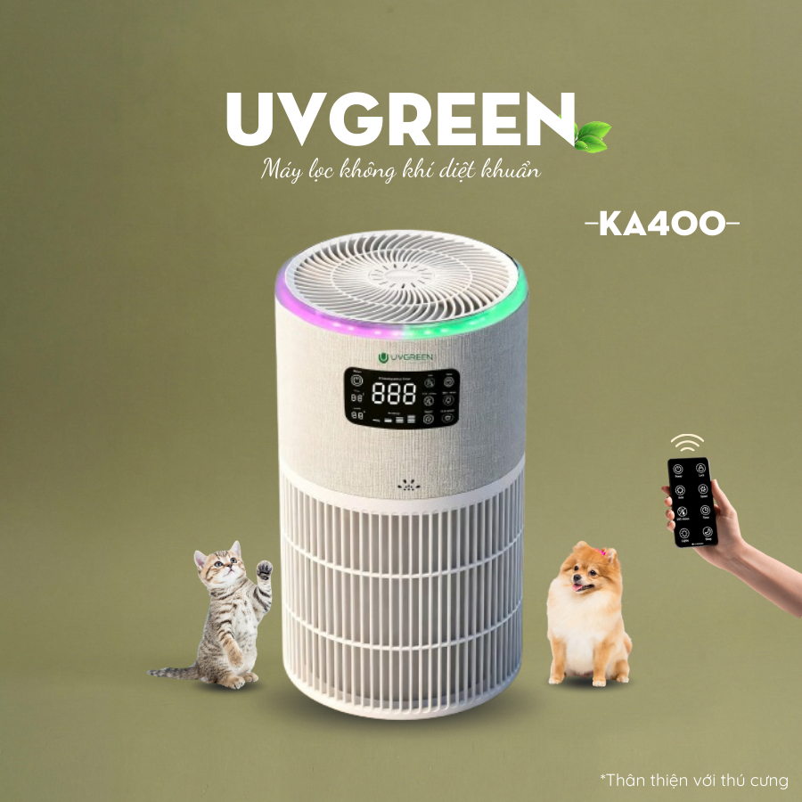 [Tặng quà] Máy Lọc Không Khí UVGREEN KA400 | Đèn UVC & Ion Âm Diệt Khuẩn, Xông tinh dầu, Điều khiển 