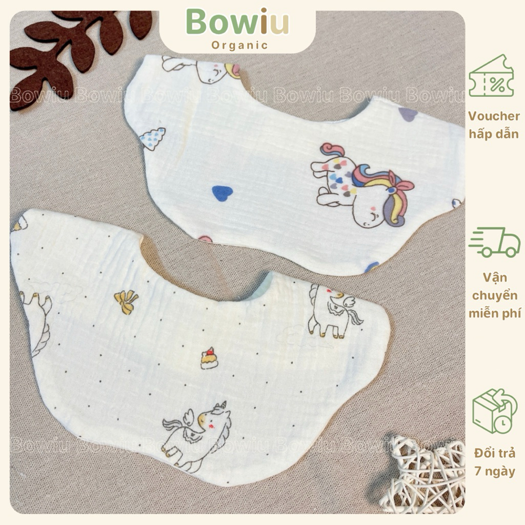 Yếm Muslin Hình Ngựa Đáng Yêu 🦄 | Yếm 4 Lớp Xô Muslin Mềm Cho Bé Trai và Bé Gái