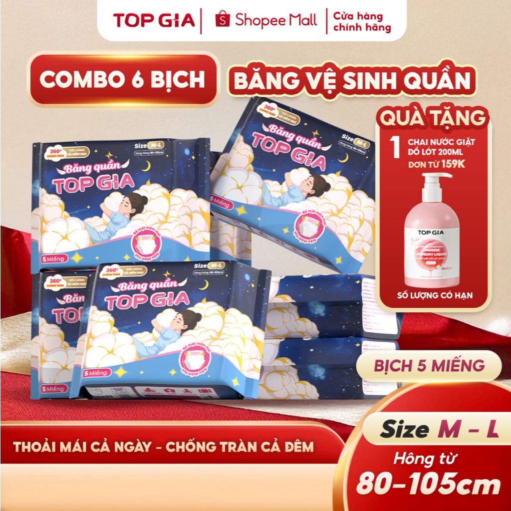 Băng vệ sinh quần Topgia siêu thấm hút chất liệu mềm mại thoáng khí an toàn cho da 5 miếng