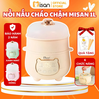 (Tặng sổ tay) Nồi Nấu Cháo Chậm Đa Năng Misan Cao Cấp Cho Bé Ăn Dặm Dung Tích 1 Lít Bảo Hành 24 Tháng