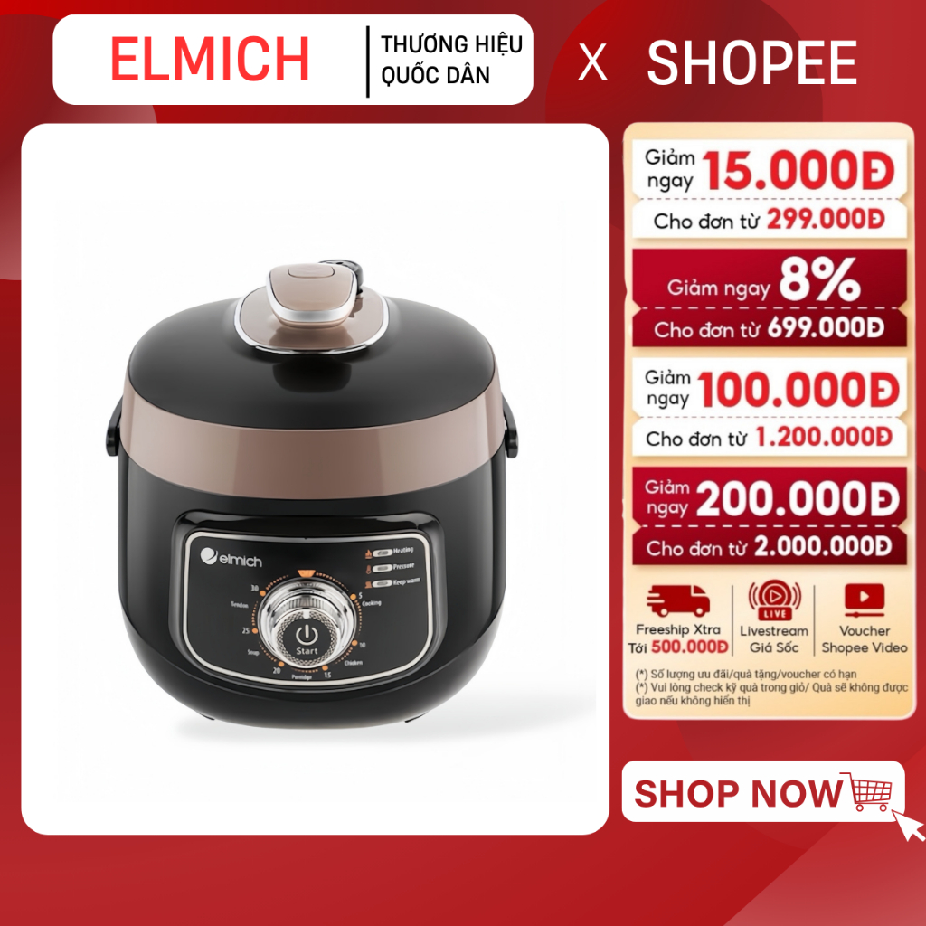 NỒI ÁP SUẤT MINI ELMICH PCE-1805 - Dung tích 2.5L | Chế biến đa dạng: Hầm, cháo, soup, nấu cơm,….