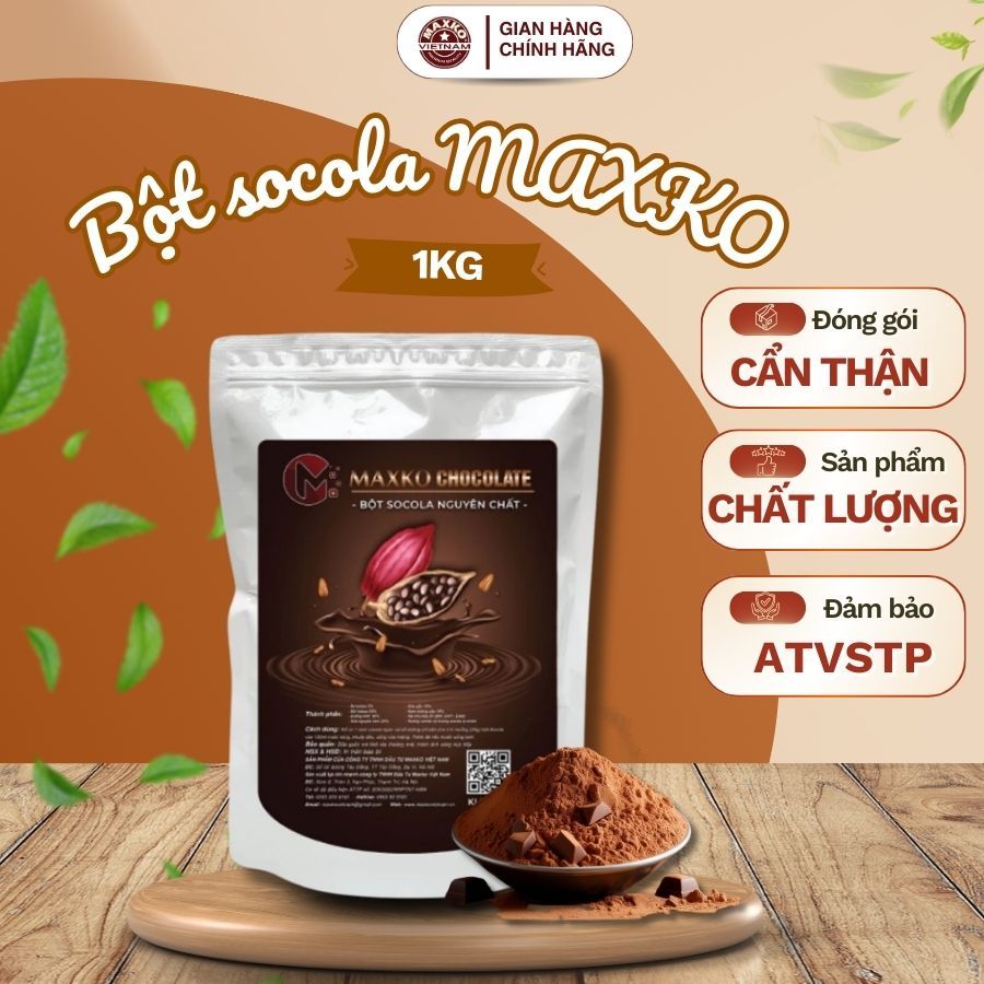 Bột Sô cô la Nguyên Chất túi 1kg thương hiệu Maxko