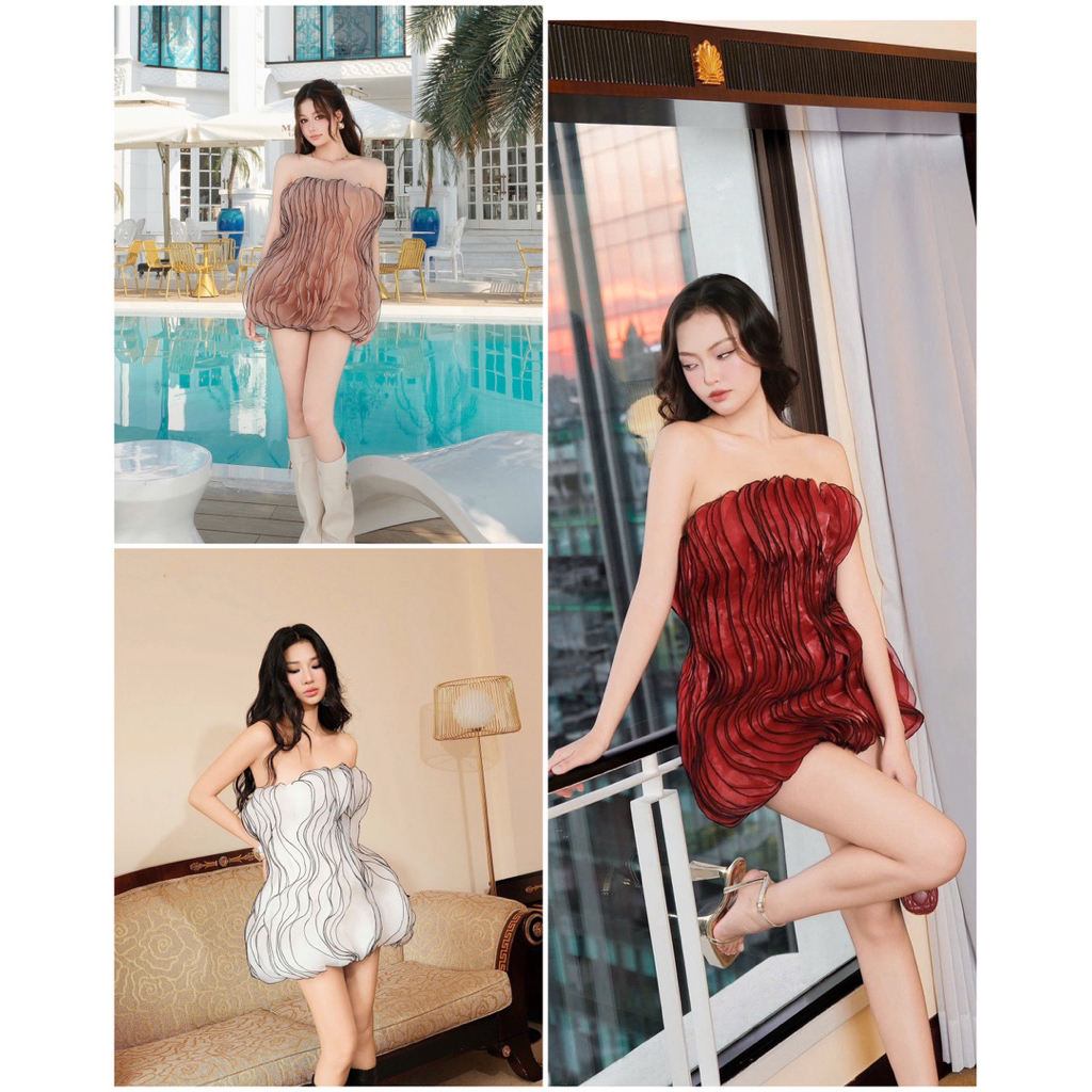 Đầm Ống Tơ Strapless Gợn Sóng Trendy Gợi Cảm 𝐃𝟐𝐓 𝐒𝐓𝐎𝐑𝐄