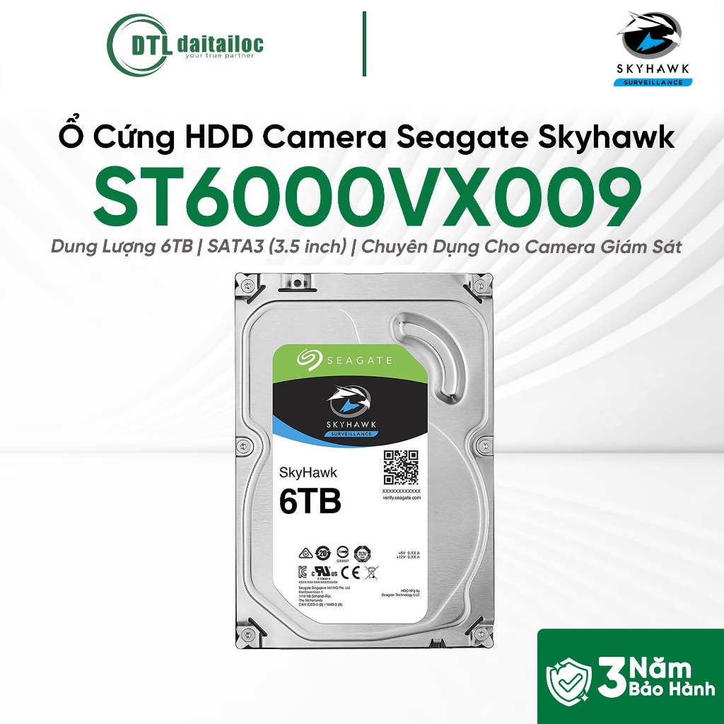 Ổ Cứng HDD Camera Giám Sát Chuyên Dụng Seagate Skyhawk Chính Hãng 6TB (ST6000VX009) | Chính Hãng | B
