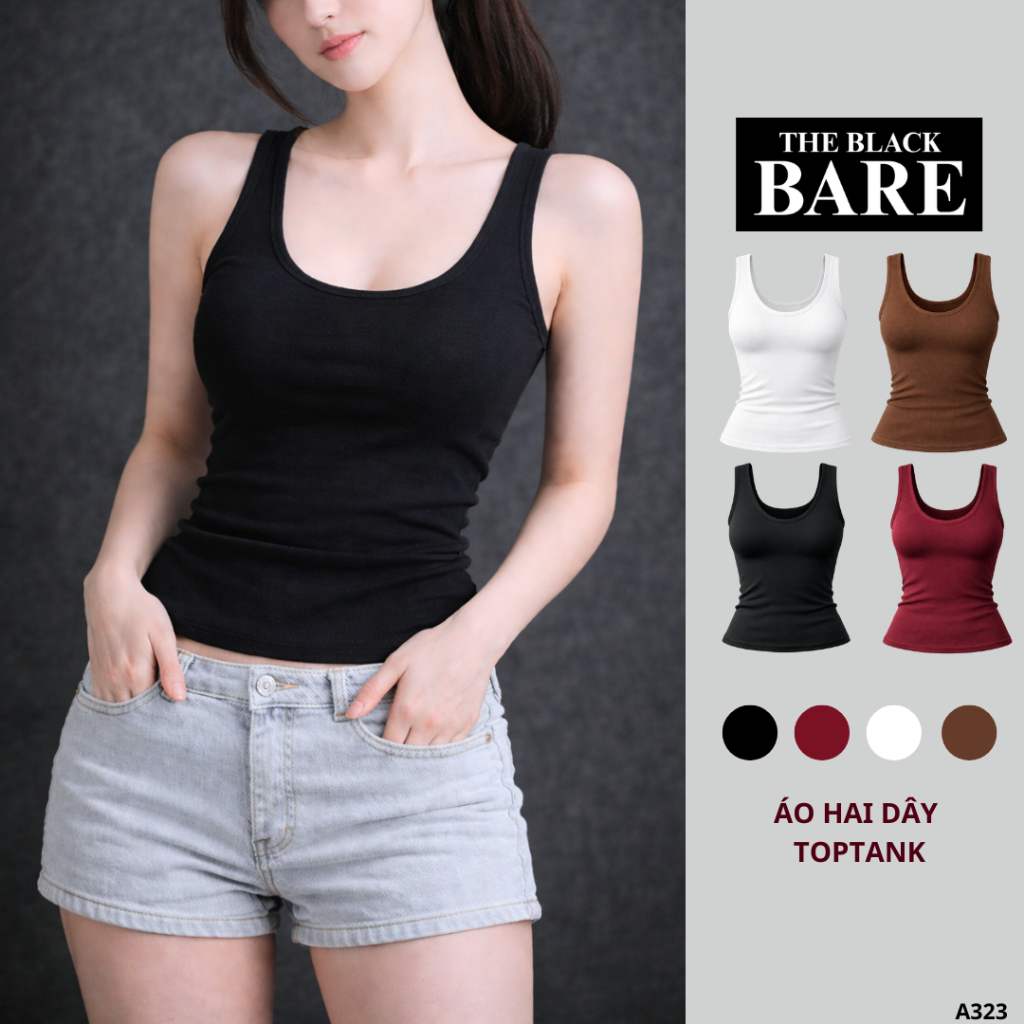 (BIGSIZE) Áo 2 Dây Bản To Nữ Cổ Vuông 𝑻𝒉𝒆 𝑩𝒍𝒂𝒄𝒌 𝑩𝒂𝒓𝒆, Áo Tank Top Basic Vải Borip Mịn Ôm BoDy _A323