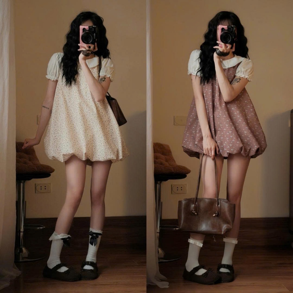 Váy Bí Dáng Phồng Họa Tiết Hoa Nhí Bi Xinh Xắn Không Kèm Áo Trong Vintage Floral Bubble Dress