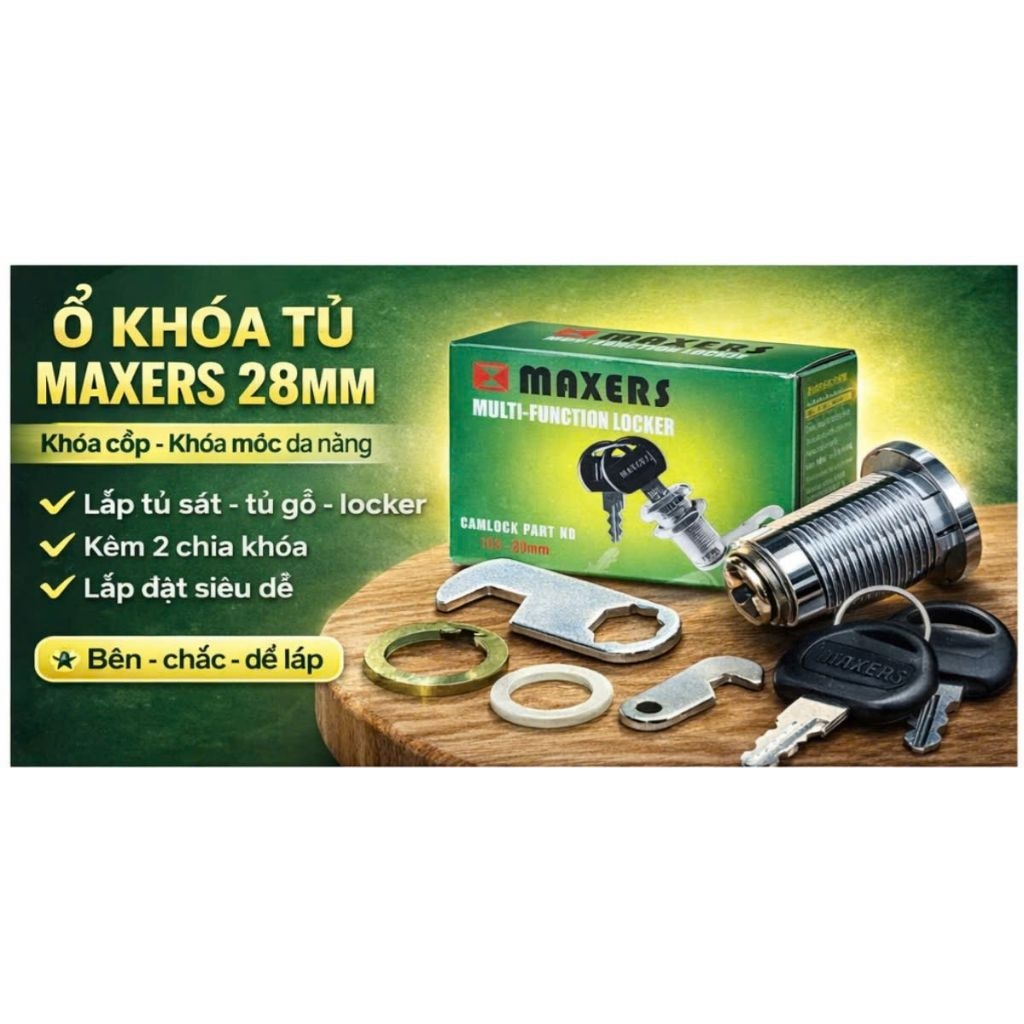 Ổ Khóa Tủ MAXERS 28mm Khóa Cốp Khóa Móc Cam Locker Khóa Tủ Sắt Tủ Gỗ Hộc Tủ Locker Kèm 2 Chìa