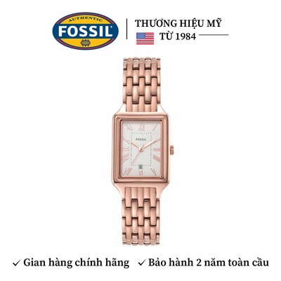 Đồng hồ nữ Fossil Raquel ES5271 dây kim loại màu vàng hồng, mặt chữ nhật 23MM, cọc số La Mã, 3kim có thể xem ngày giờ