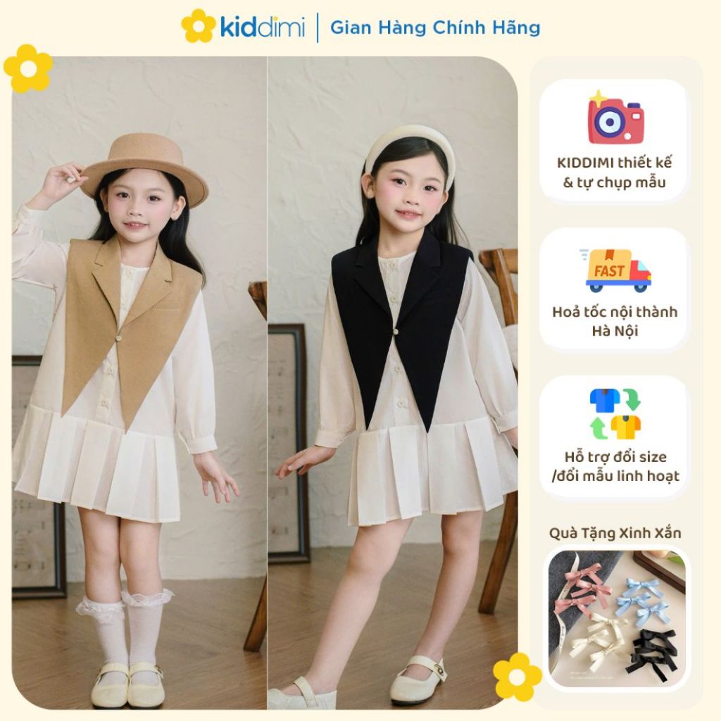 (Chính hãng KIDDIMI) - Váy cổ vest (tháo rời) tiểu thư thanh lịch cho bé gái - ARA DRESS