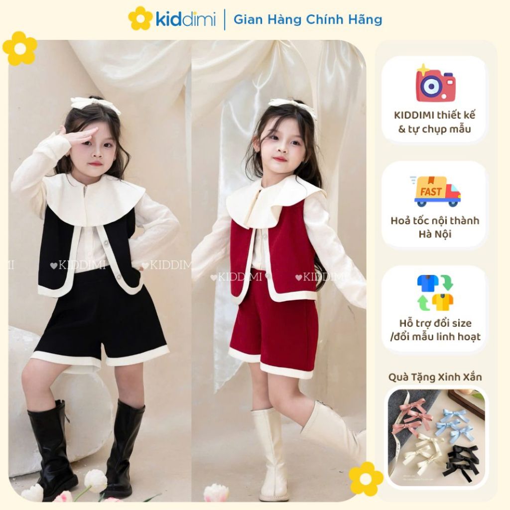 (Chính hãng KIDDIMI) Set gile 3 chi tiết thời trang, cá tính cho bé gái - NABI SET