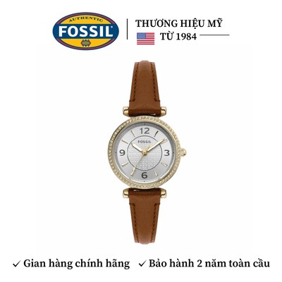 Đồng hồ nữ Fossil Carlie ES5297 dây da màu nâu, mặt 28MM viền đính đá, máy pin 3 kim
