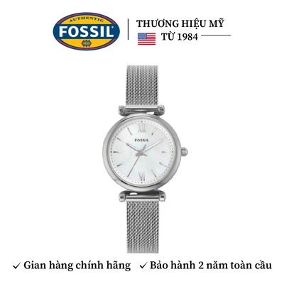 Đồng hồ nữ Fossil Carlie dây lưới bằng thép không gỉ, mặt xà cừ 28MM, màu bạc, ES4432