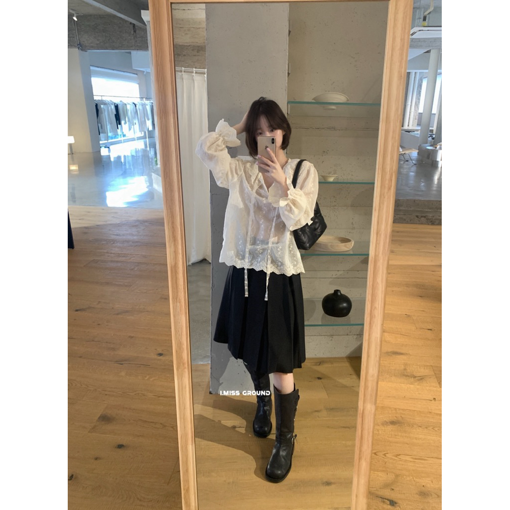 PETBYCHANG - Sơ mi voan ren thêu hoa I MISS, cổ bèo phong cách vintage Hàn Quốc | BigBuy360 - bigbuy360.vn