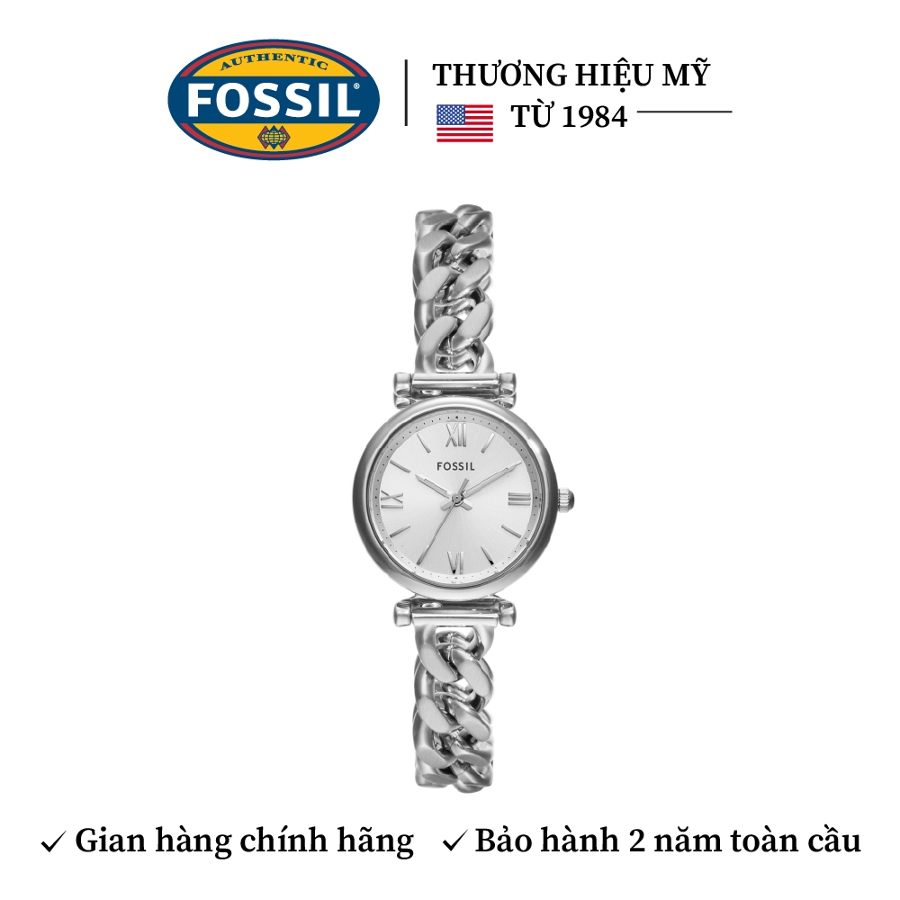 Đồng hồ nữ Fossil CARLIE ES5331 dây thép không gỉ, mặt 28MM, màu bạc, kim dạ quang và cọc số La Mã