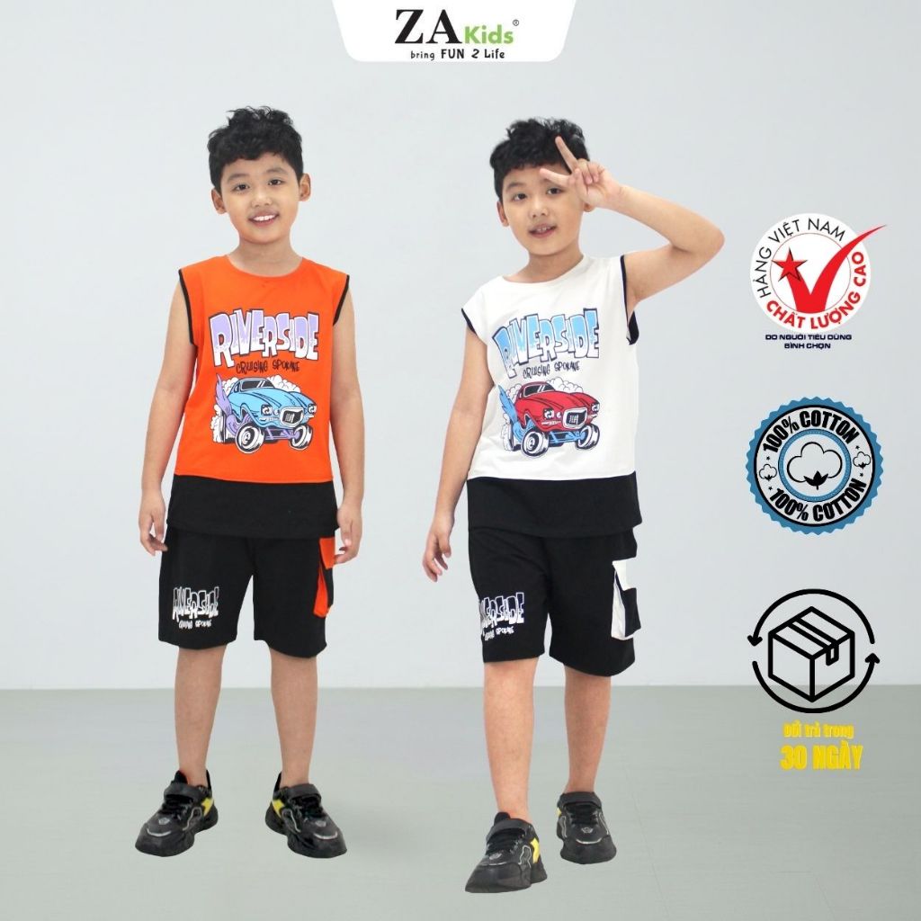 Bộ Quần Áo Thun Cotton 4 Chiều Cao Cấp Sát Nách Quần Đùi Thời Trang RIVE Bé Trai ZAkids ZAB2328