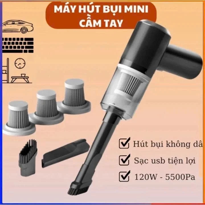 Máy Hút Bụi Mini Cầm Tay F6001 Không Dây Lực Hút 6000MPA Nhỏ Gọn, Pin Sạc Tiện Lợi , Công Suất 60w B