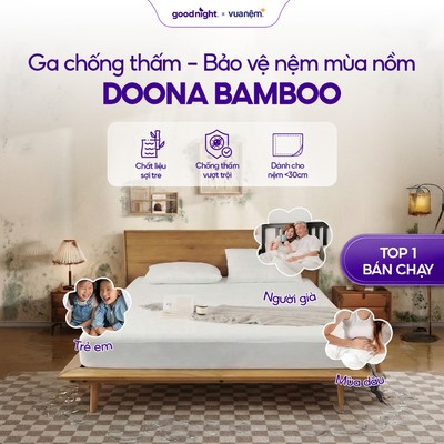 Bảo vệ nệm Doona Bamboo vải sợi tre cao cấp làm mát chống thấm nấm mốc thoáng khí khử mùi