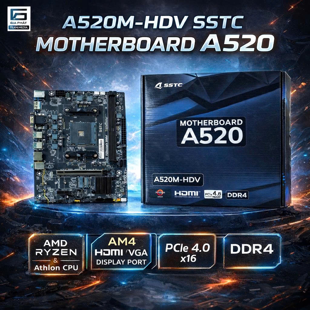Main AMD A520 HDV SSTC AM4 - chính hãng FULL VAT - Mainboard A520M MATX HDMI VGA DISPLAYPORT