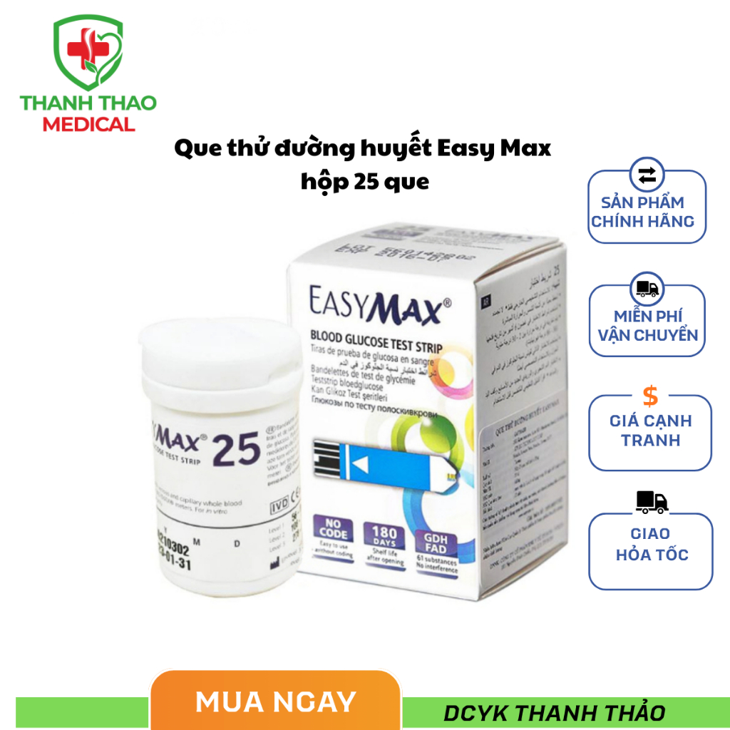 Que thử đường huyết Easy Max hộp 25 que