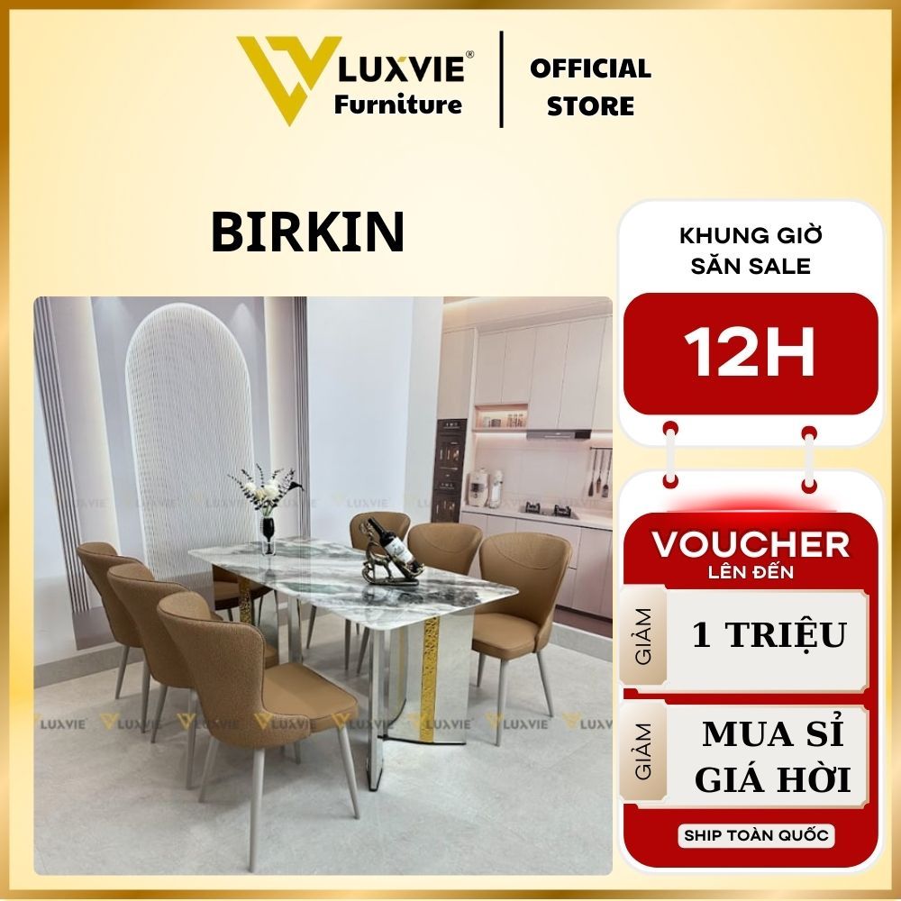 Bàn ăn inox tráng gương mặt đá Birkin (không gồm ghế)