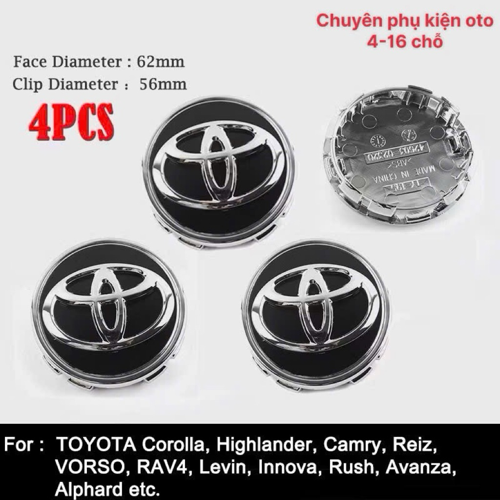 logo/chụp lazang chụp mâm 62mm  Toyota innova  Camry Yaris Corolla altis vios innova. Chuyên phụ kiệ