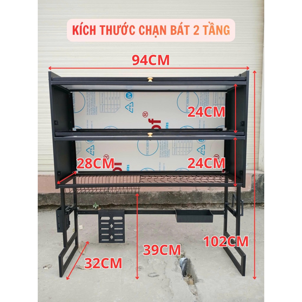 Kệ Úp Chén Nắp Trượt,Tủ Để Chén Đĩa Trên Bồn Rửa, Kệ Tủ Để Chén Đĩa Đa Năng, Kệ Đựng Chén Bát Có Nắp