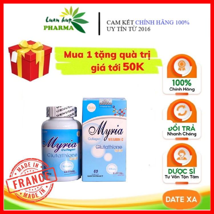 [Chính Hãng] Viên Uống Trắng Da MYRIA (60 Viên) - Viên Uống Glutathione, Collagen, Vitamin C... Nhập