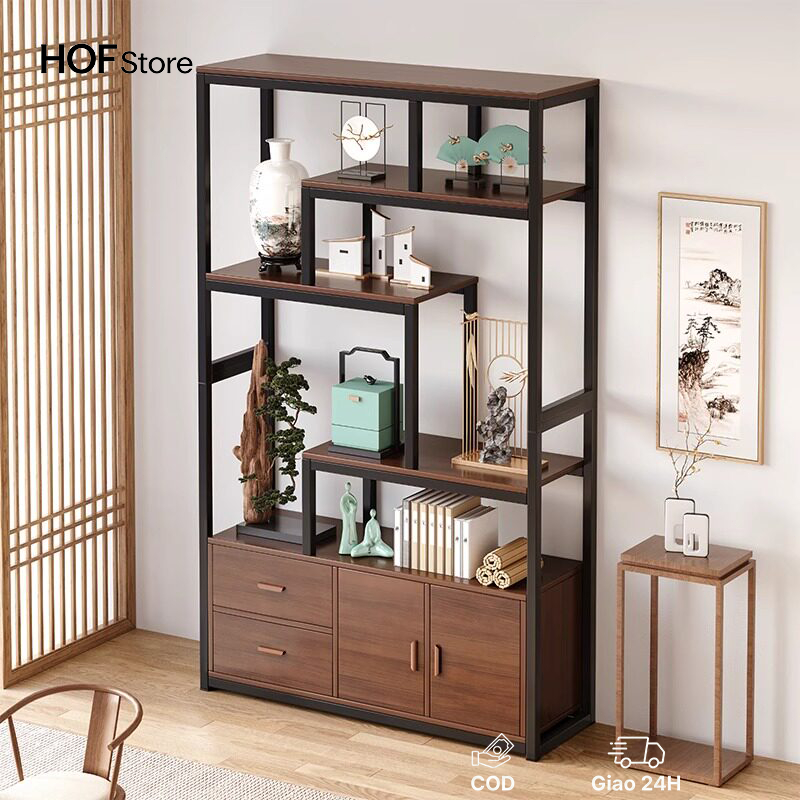 HOF Kệ trưng bày phòng khách kệ trang trí nhiều tầng khung sắt kệ để đồ phòng trà kệ decor