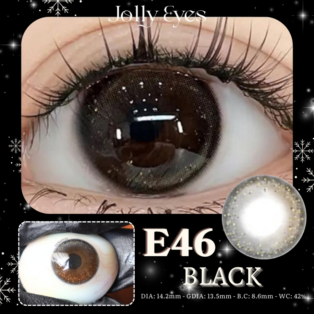 [1 YEAR] Lens cận E 46 BLACK Giãn vừa Kính áp tròng JOLLY EYES