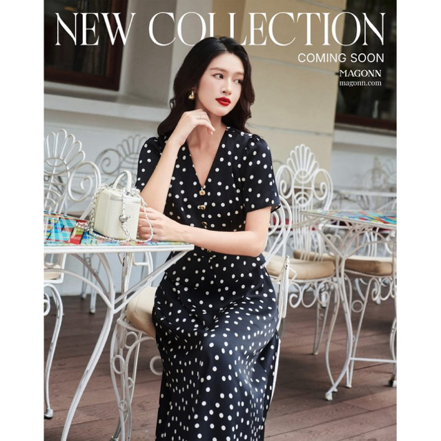 (Pass) Đầm suông NEM fashion chấm bi đen polka dot 🖤