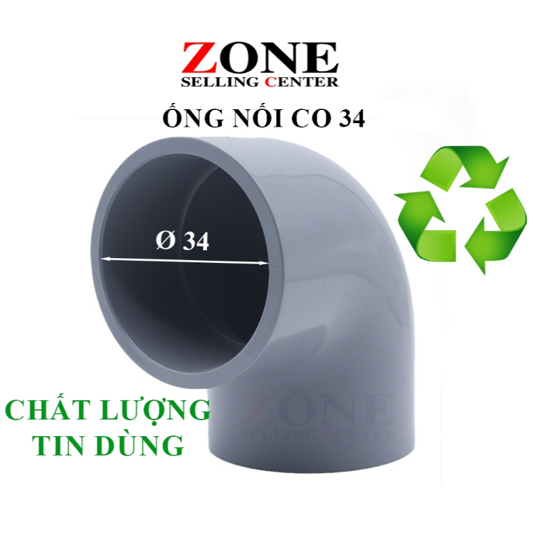 Co 34, nối, rút 34mm 90° nhựa PVC, nhựa Bình Minh