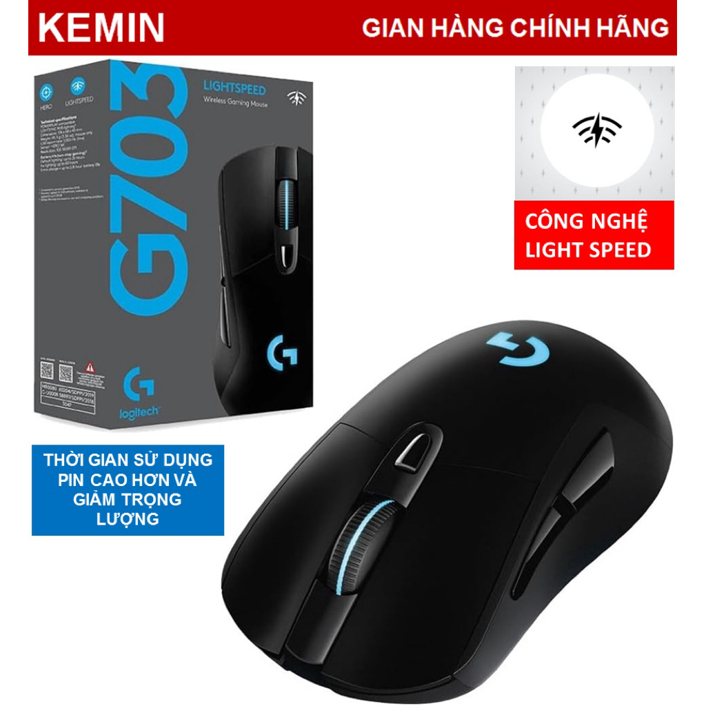 Chuột Xịn HÀNG HIỆU LOGITECH G703 không dây Lightspeed Cảm biến Hero 25K gaming công thái học ôm tay