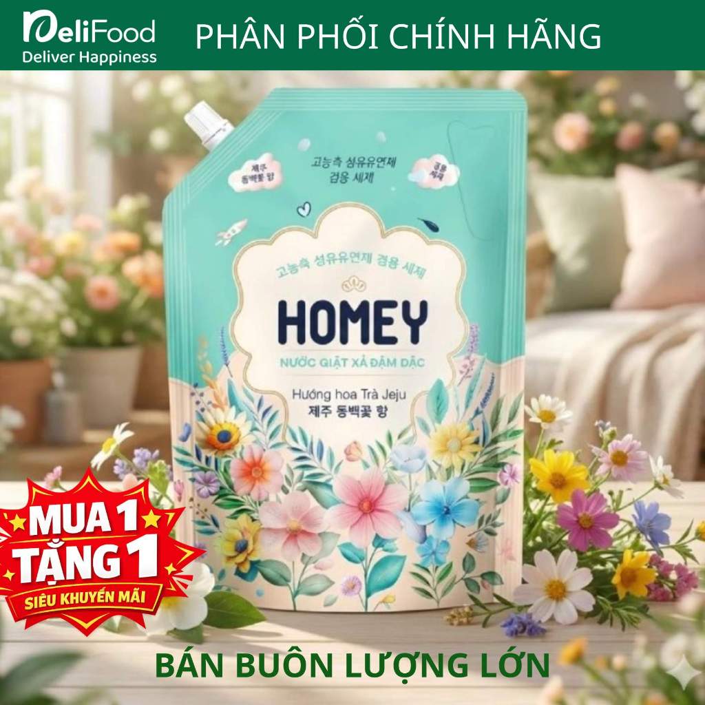 Homey Nước giặt xả đậm đặc hương hoa trà Jeju - [Mua 1 tặng 1]