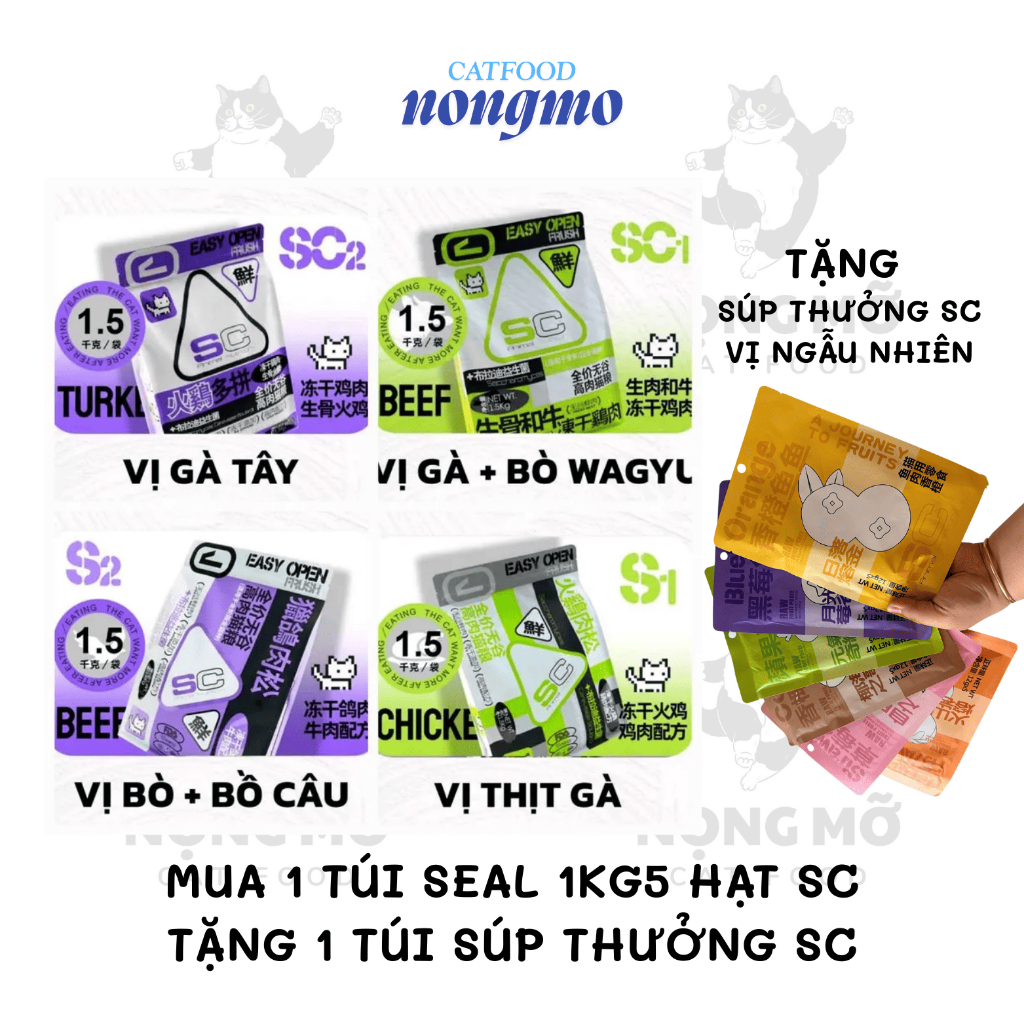 [TẶNG SÚP THƯỞNG SC] Hạt SC GrainFree 42% Protein Mix Topping, Chà Bông Cho Mèo Mọi Lứa Tuổi - Hạt c