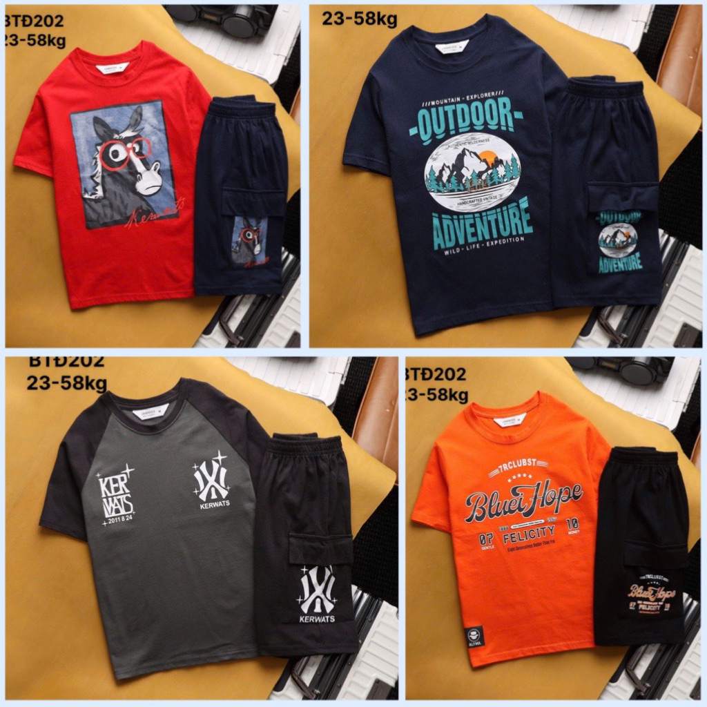 Bộ ngắn tay cotton bé trai size đại JAMIKIDS, set bộ đồ đùi cho bé trai xuất mềm mát 23-58kg mã 202