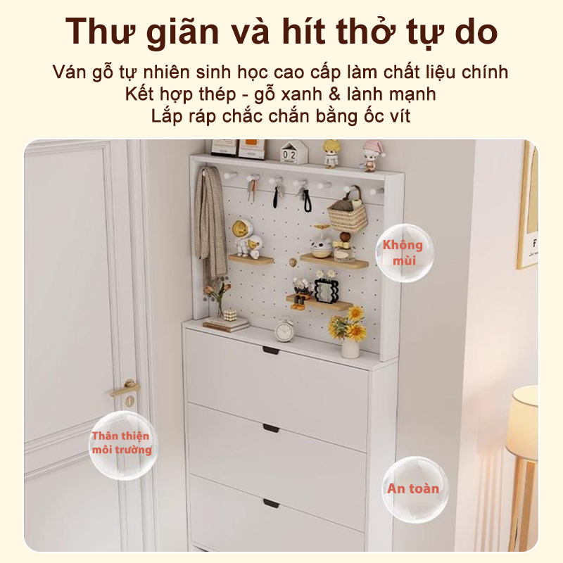 BMZAR Tủ giày 1 khối ngăn lật bảng lỗ đa năng tiết kiệm không gian phù hợp căn hộ | BigBuy360 - bigbuy360.vn