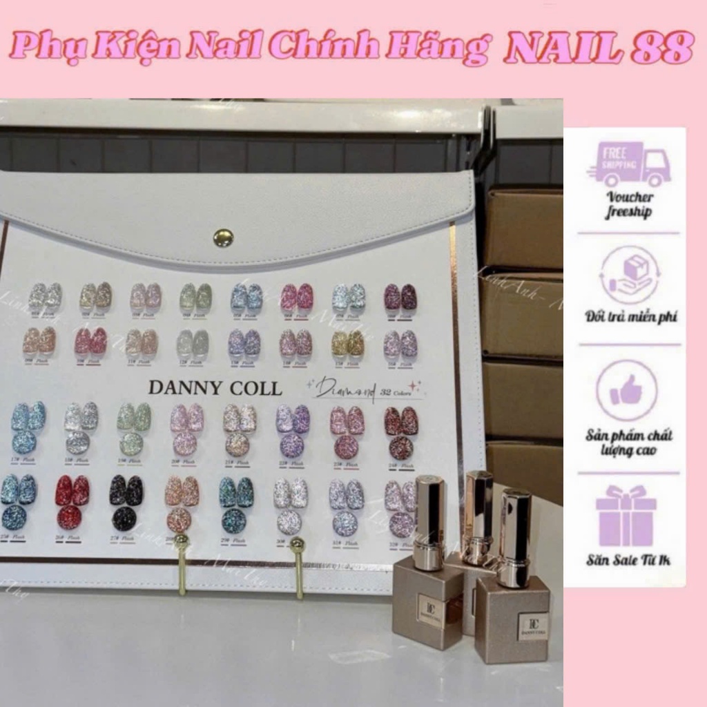 Nhũ flash DANNY COLL N92 sét 32 chai tặng kèm 1 bảng màu/ Nhũ flash DANNY COLL N92 sét 32 màu có 1 b