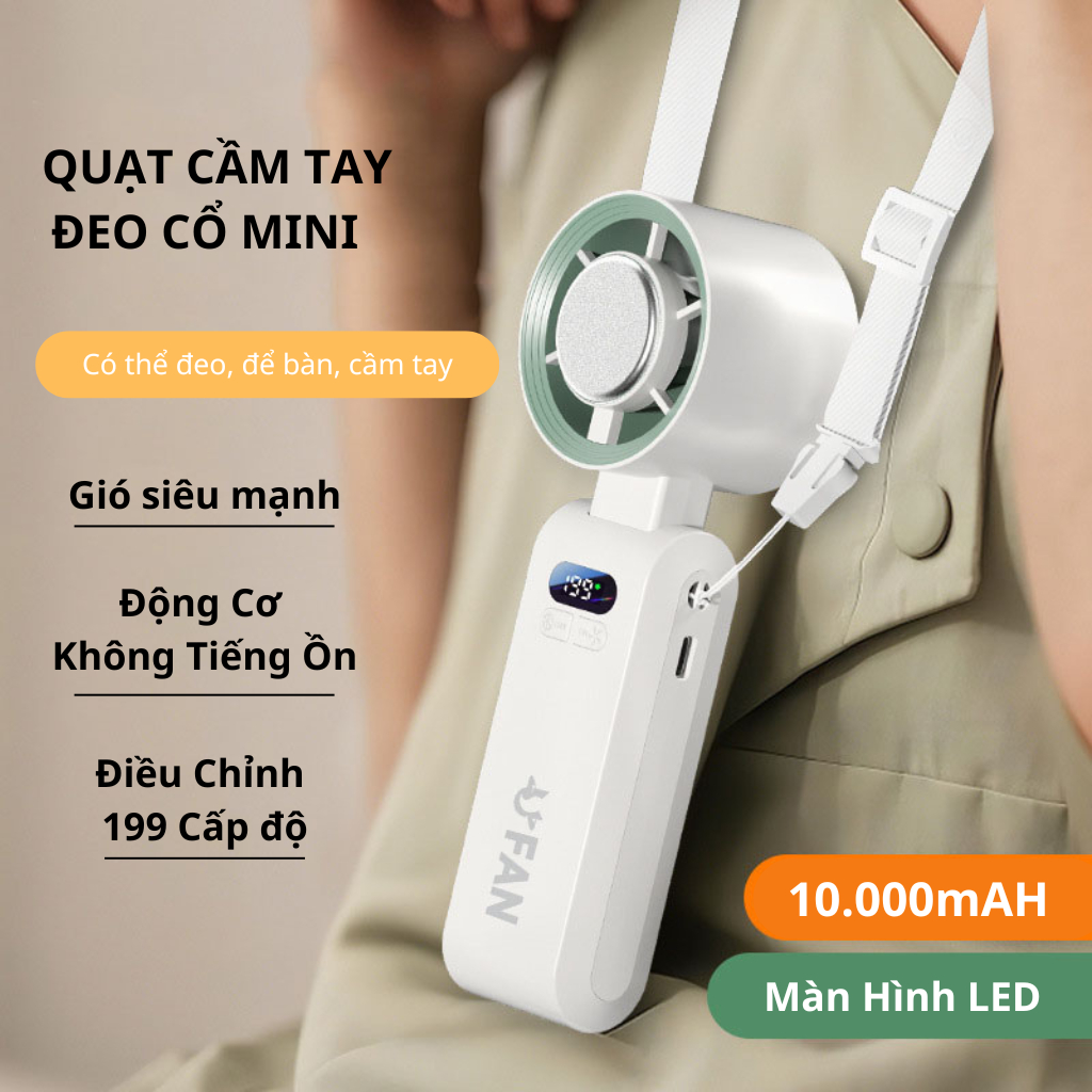 Quạt mini cầm tay tích điện 199 cấp độ, quạt Turbo 10000mah có thể sạc lại, không ồn làm mát phù hợp ngoài trời thể thao | BigBuy360 - bigbuy360.vn