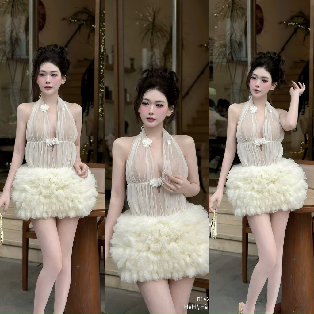 Váy cố yếm xuyên thấu siêu sexy dành cho chị em đi tiệc đi bar quẩy tưng bừng quyến rũ sang chảnh - 