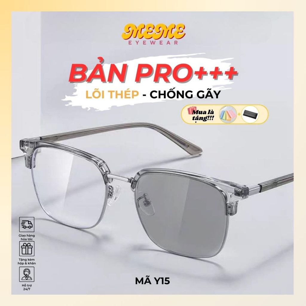 Mắt kính đổi màu dưới nắng có cận nam nữ thời trang chữ v chống UV chống ánh sáng xanh Mắt Kính MEME Y15