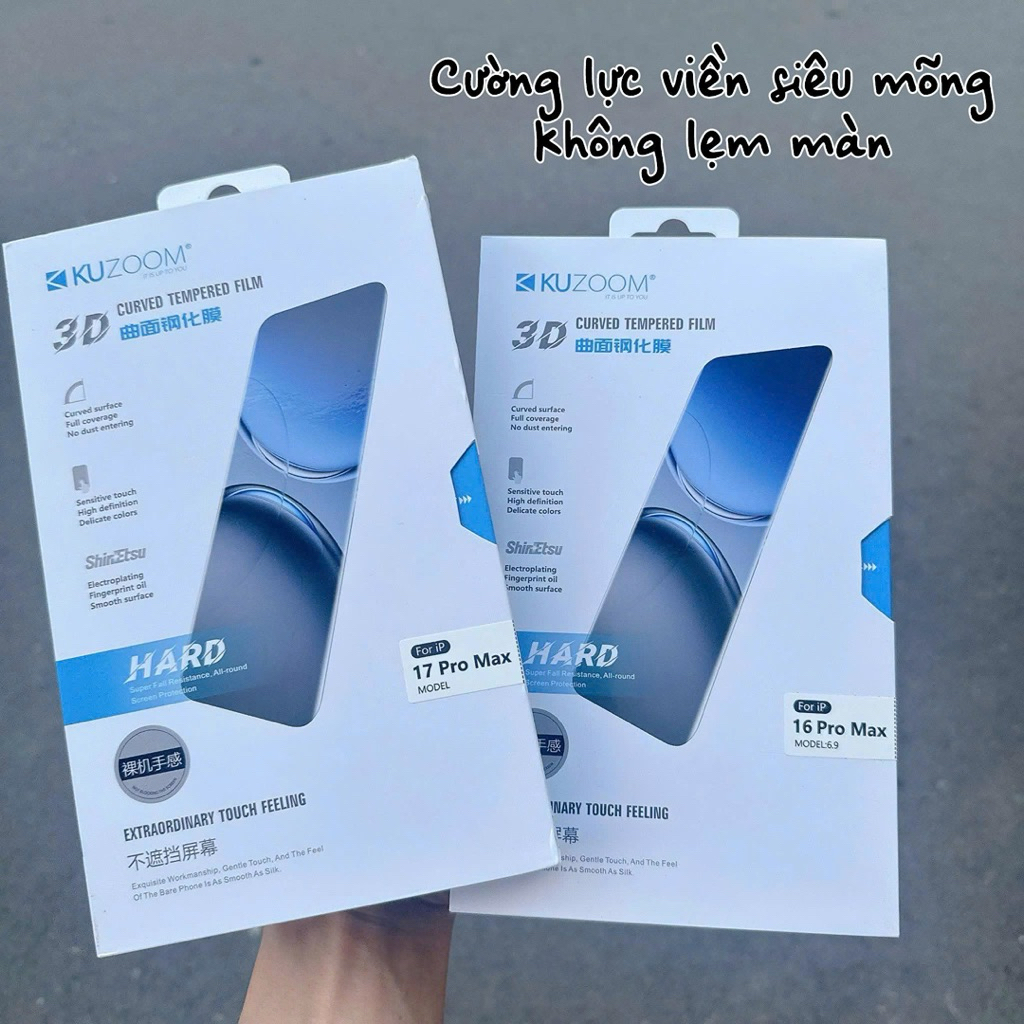 Kính Cường Lực Trong Suốt Kuzoom 3D Hard viền siêu mõng không lẹm màn