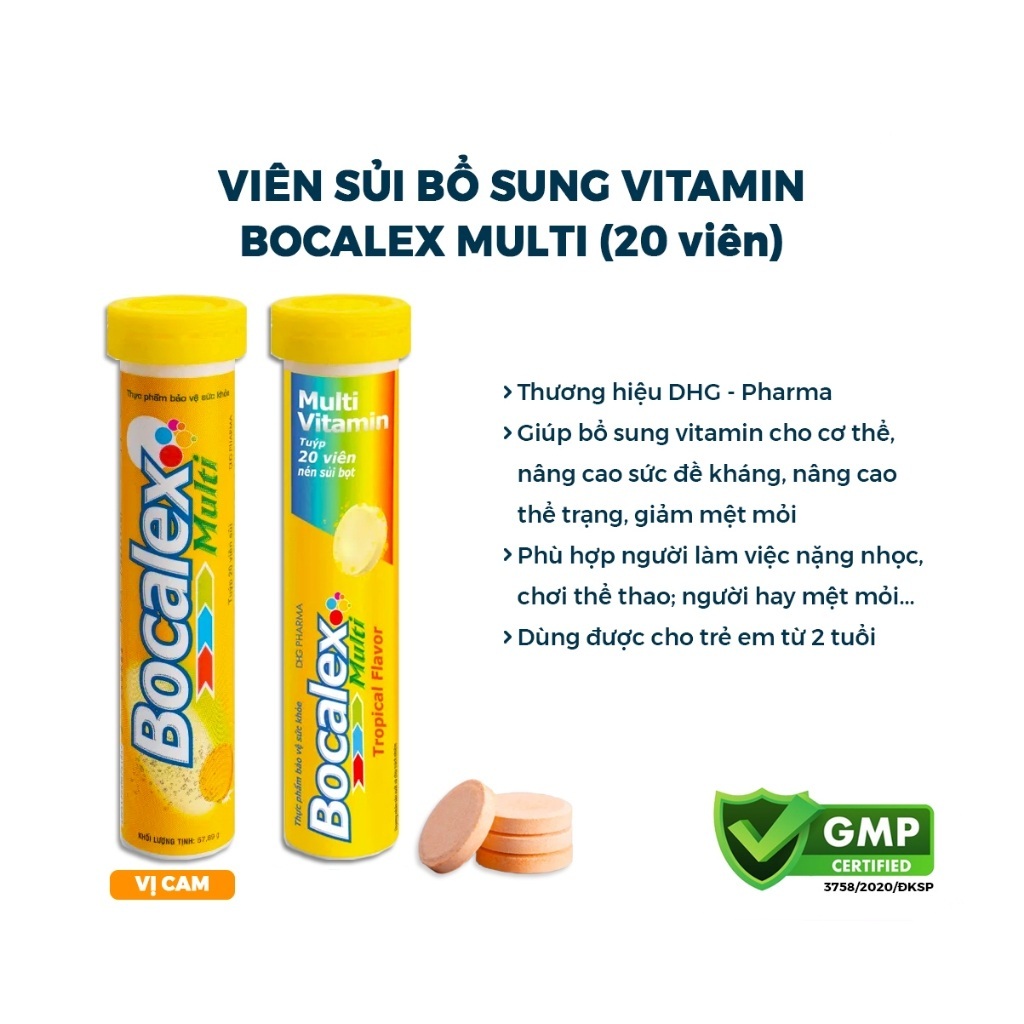 Viên C sủi Bocalex Multi DHG bổ sung vitamin cho cơ thể khỏe mạnh, tỉnh táo (Tuýp 20 viên)
