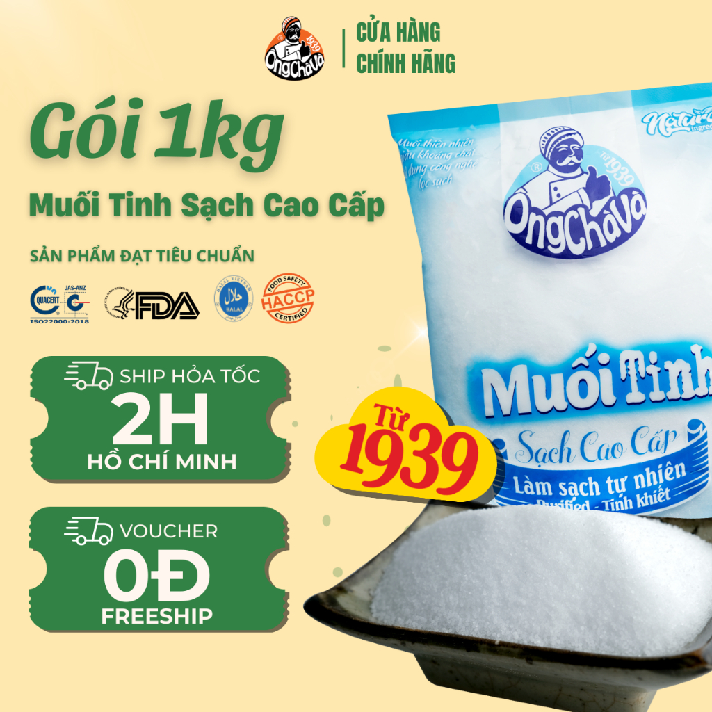 Muối Tinh Sạch Cao Cấp Ông Chà Và 1kg (Refined table Sea Salt)