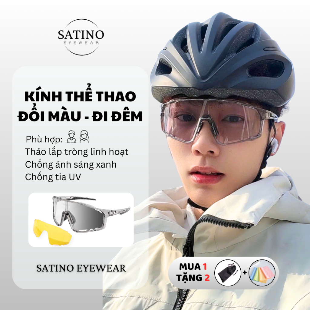 Kính đổi màu đi đêm SATINO kính bảo hộ đi đường chống bụi uv bảo vệ mắt cho người đi xe đạp xe máy k