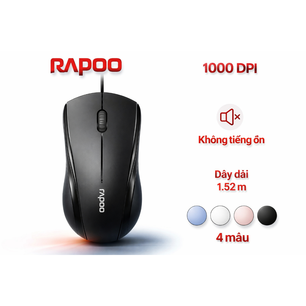 [SHIP HỎA TỐC] Chuột Có dây Silent Rapoo N1200 Chính Hãng Bảo Hành 12 Tháng